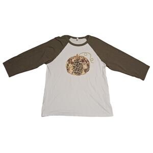 Canvas Womens Leopard Floral Print Pumpkin on a 3/4 Sleeve T-shirt Size XL EUC